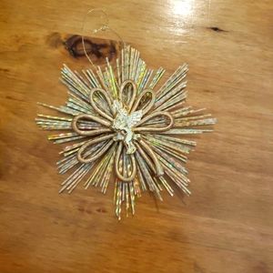 Vintage starburst cherub angel iridescent gold ornament sparkle foil